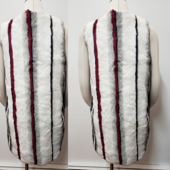 Elie Tahari Jill Faux Fur Striped Sleeveless Long - Picture 6 of 10